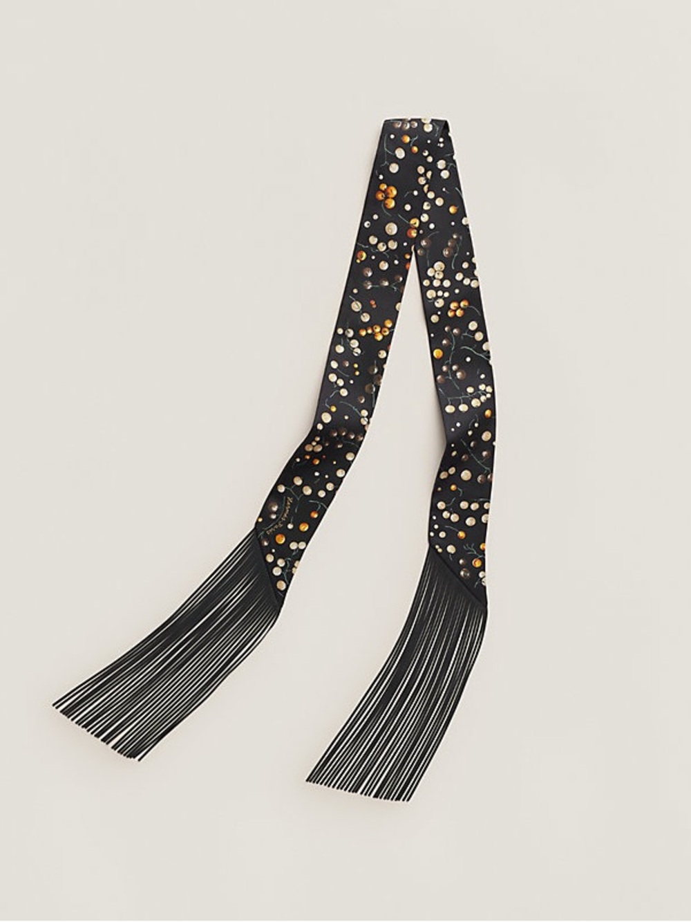 NEW AUTHENTIC Hermes Black Red Berries leather fringes Twilly